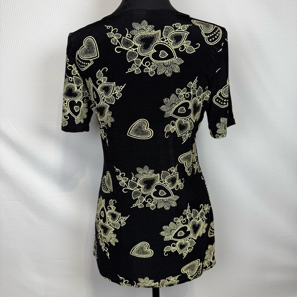 es•se Black Tunic Top Heart Pattern Button Front Small Knit VTG 90s Esse - Picture 3 of 14